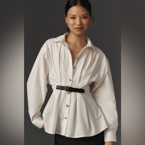 Anthropologie Belted Buttondown Shirt, Off-White/ Cream, US Size 6 NWT